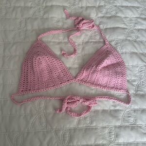 Handmade Pink Shimmer Crochet Bra Top